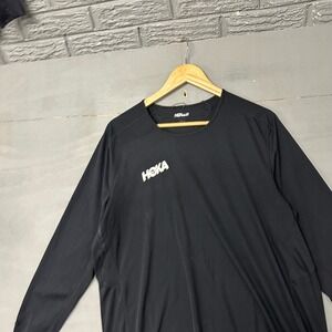 Hoka One One Mens Performance Long Sleeve Running Shirt Black Grid Texture XL